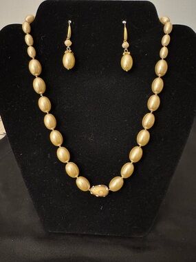 Monet Champagne Faux Pearl Necklace & Drop Earrings Set